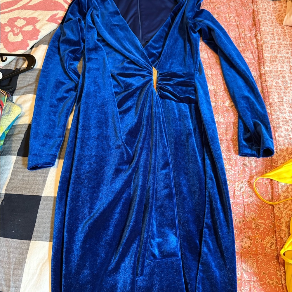 Calvin Klein Blue Velvet Midi Dress
